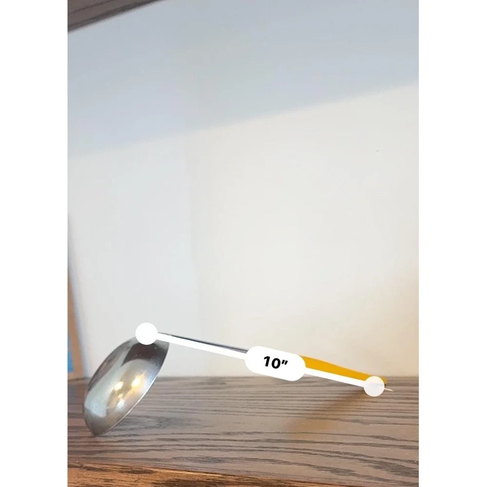 ecko vintage stainless steel soup ladle yellow handle kitchen utensil 70s MCM